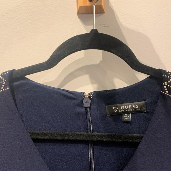 GUESS Navy Blue and Silver Studded Long Sleeve Dress - Size 6 - Picture 7 of 9